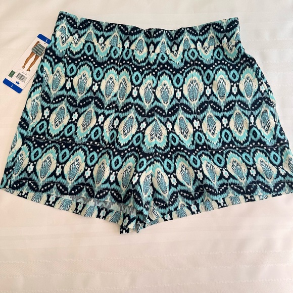 Wildfox Geo Print Pull-On Shorts Front Patch Pockets Blue Multi L - Picture 2 of 9